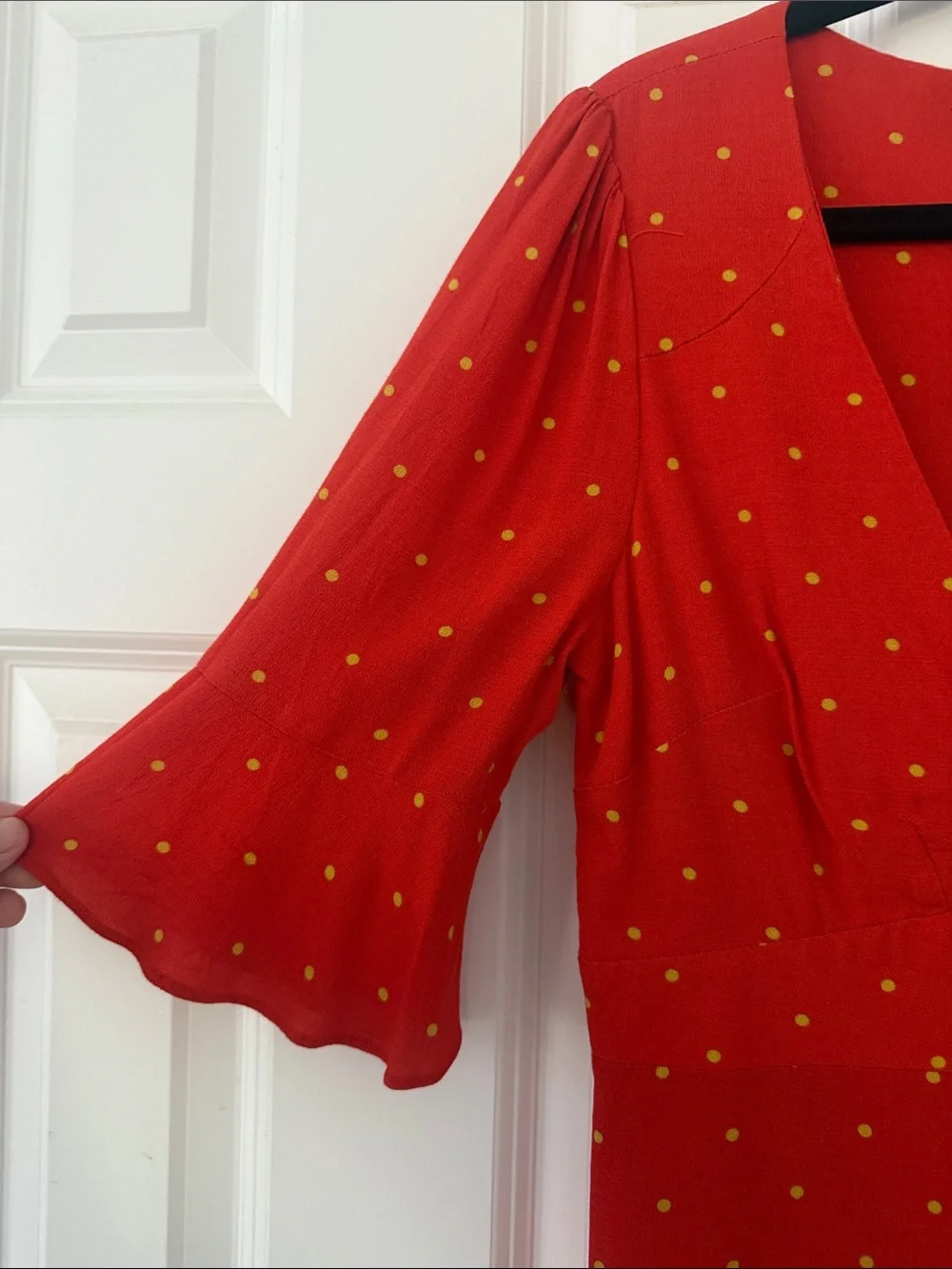 Free People Red Mini Dress with Yellow Polka Dots Small